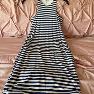 J Crew Form-Knit High Neck Cutaway Dress Ruched in Mariner Stripe size XS